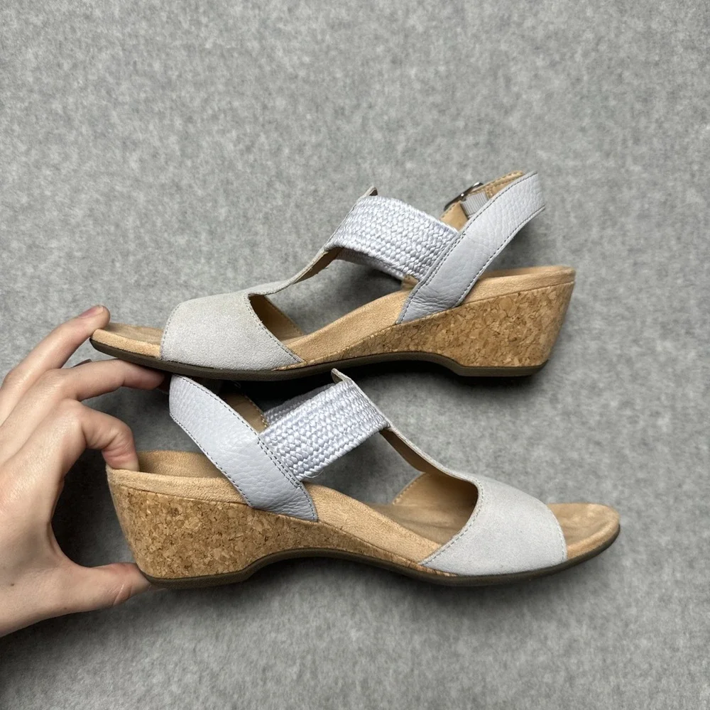 Vionic Kaytie‎ Wedge Suede Sandal Blue Haze Woman's Size 8.5